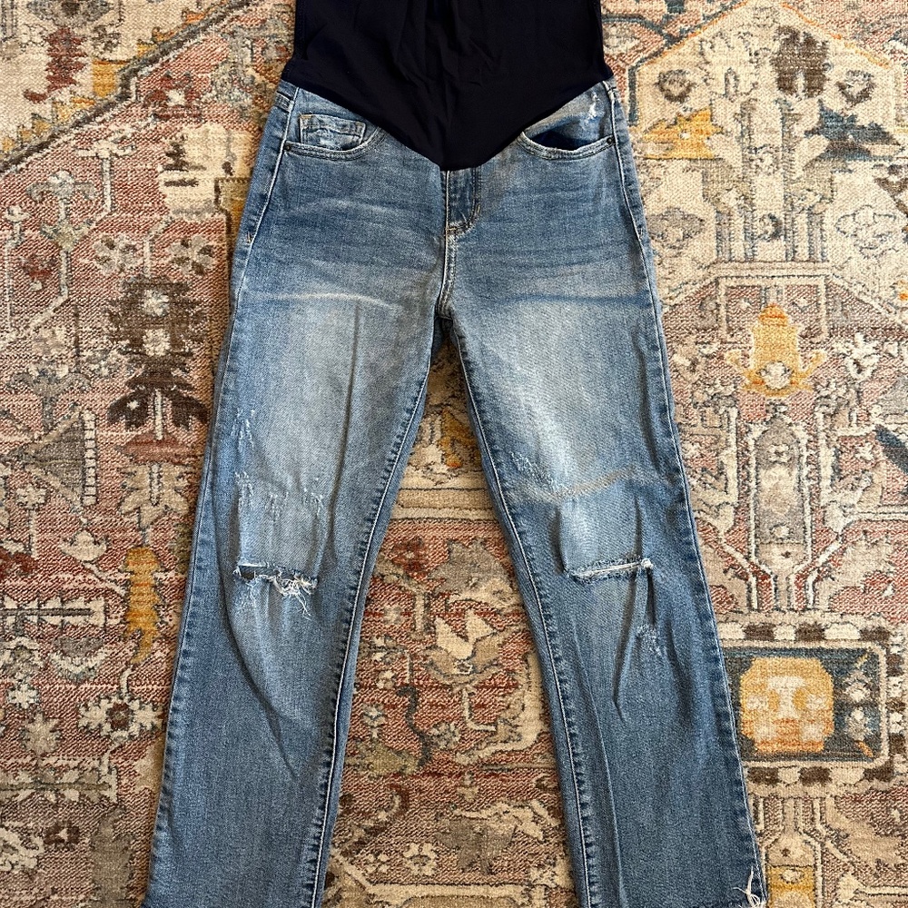 Blue Straight Leg Frayed Hem Maternity Jean size 26